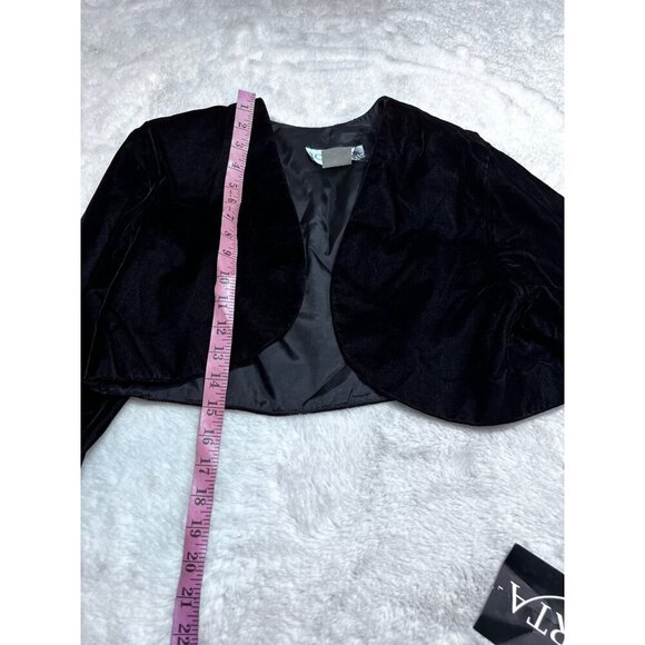 Roberta black velvet California puff sleeve crop jacket women size large - Picture 5 of 5